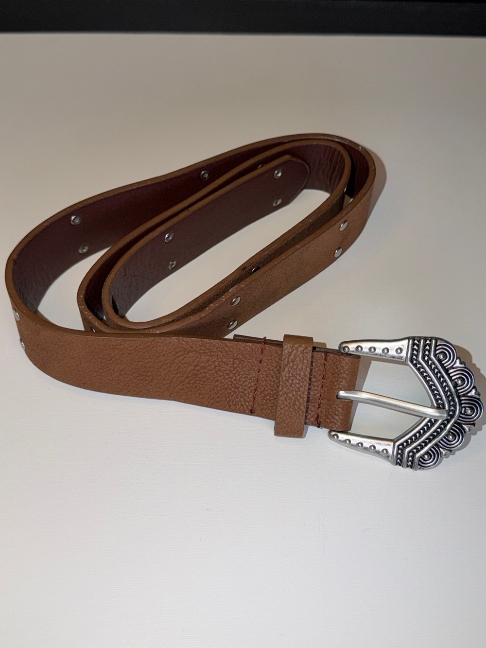 Source Unknown Brown Women’s Belt with Silver Decorative Buckle